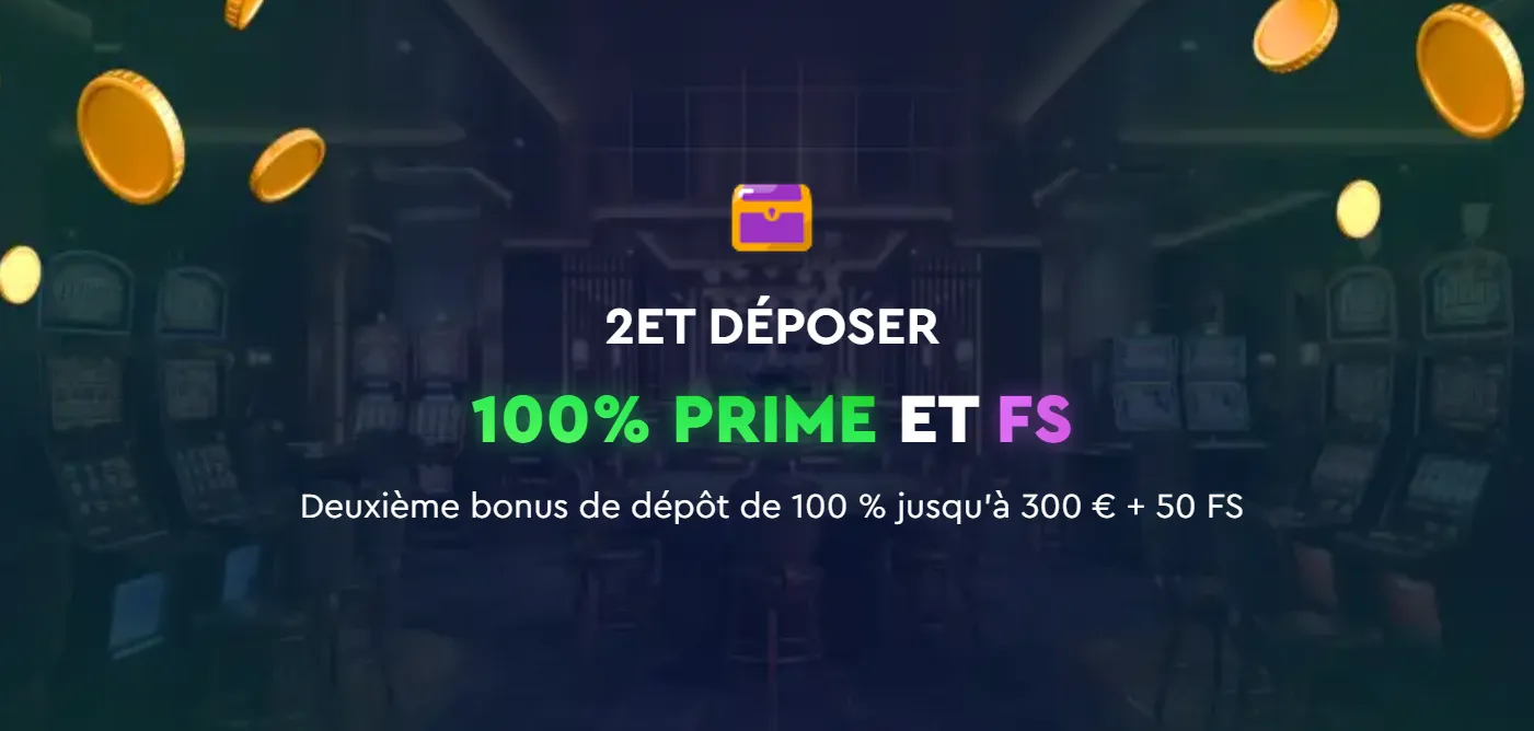 Second deposit bonus - 100% up to 300 EUR plus 50 free spins